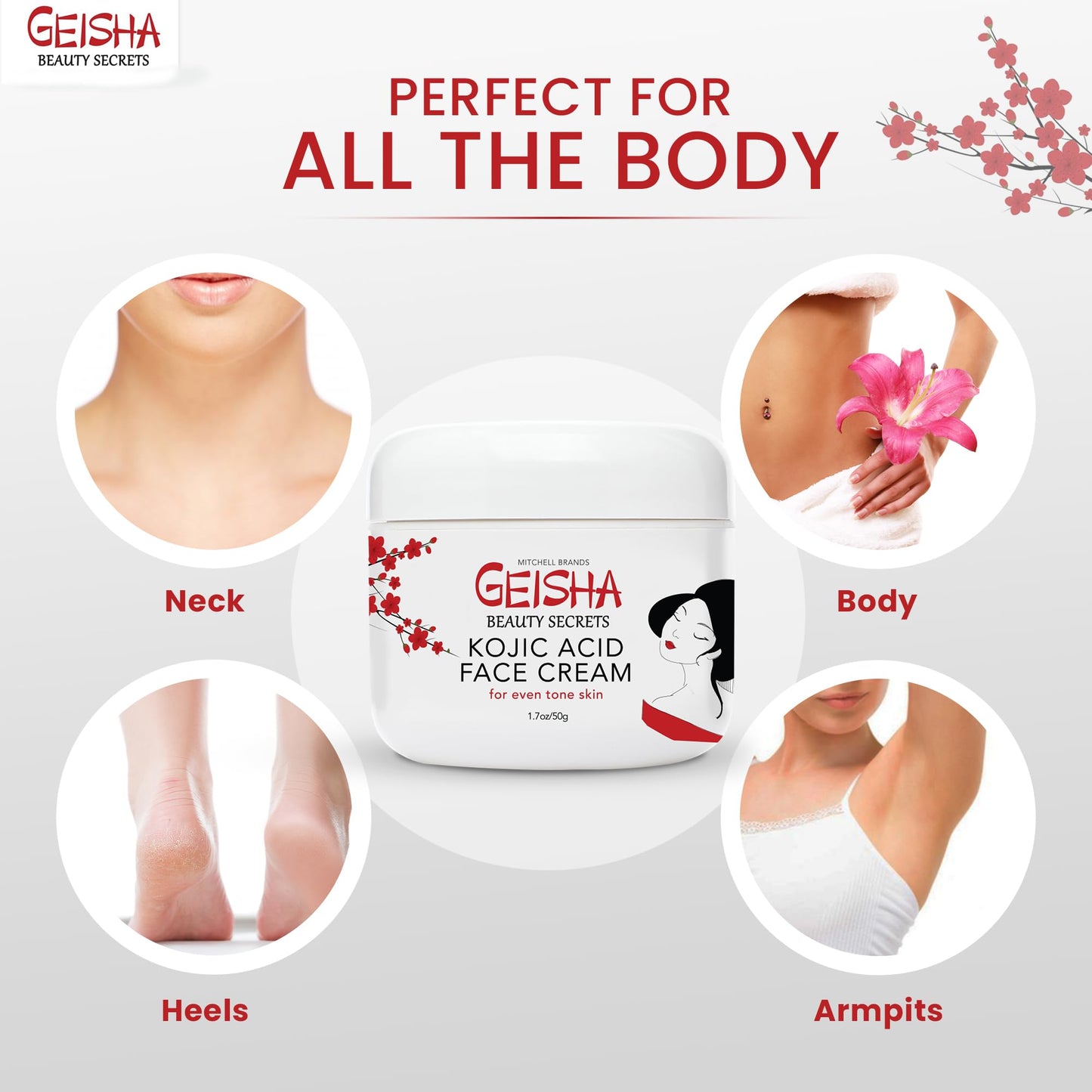 OMIC Geisha Kojic Acid Cream – 1.7 fl oz (50 ml) – Brightening Cream for Face, Body & Hands – Glycolic Acid – Pack of 2