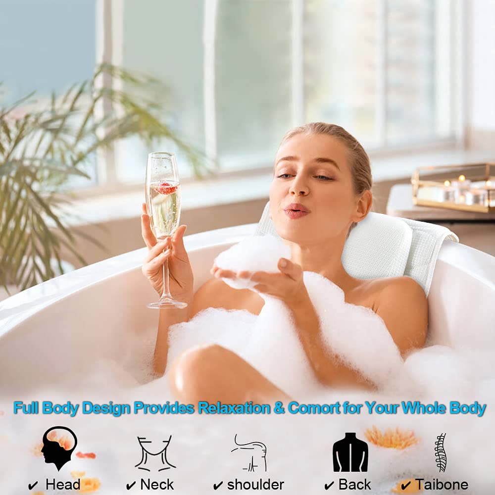OMYSTYLE Full Body Bath Pillow – 21 Anti-Slip Suction Cups, 5D Air Mesh, Neck & Back Support