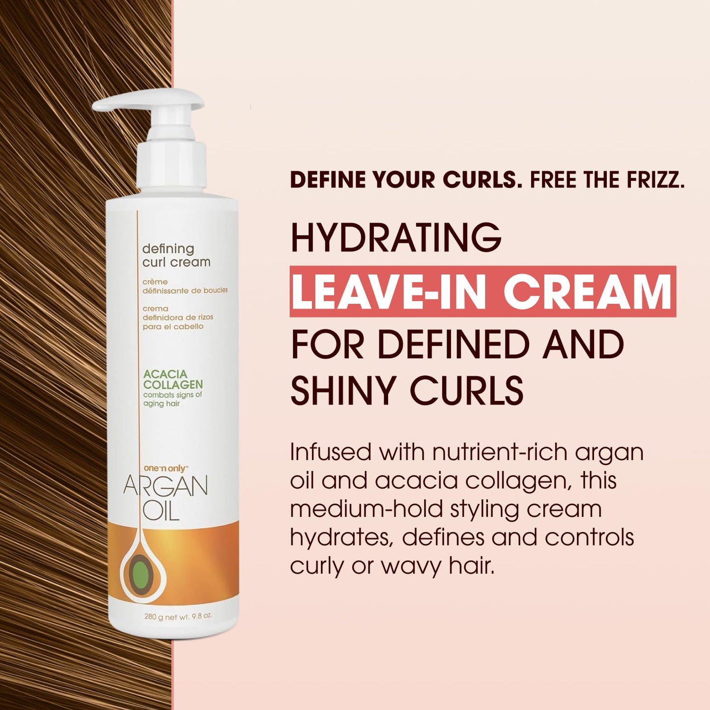One 'N Only Defining Curl Cream with Argan Oil – Leave-In, Anti-Frizz, 9.8 oz 3-Pack