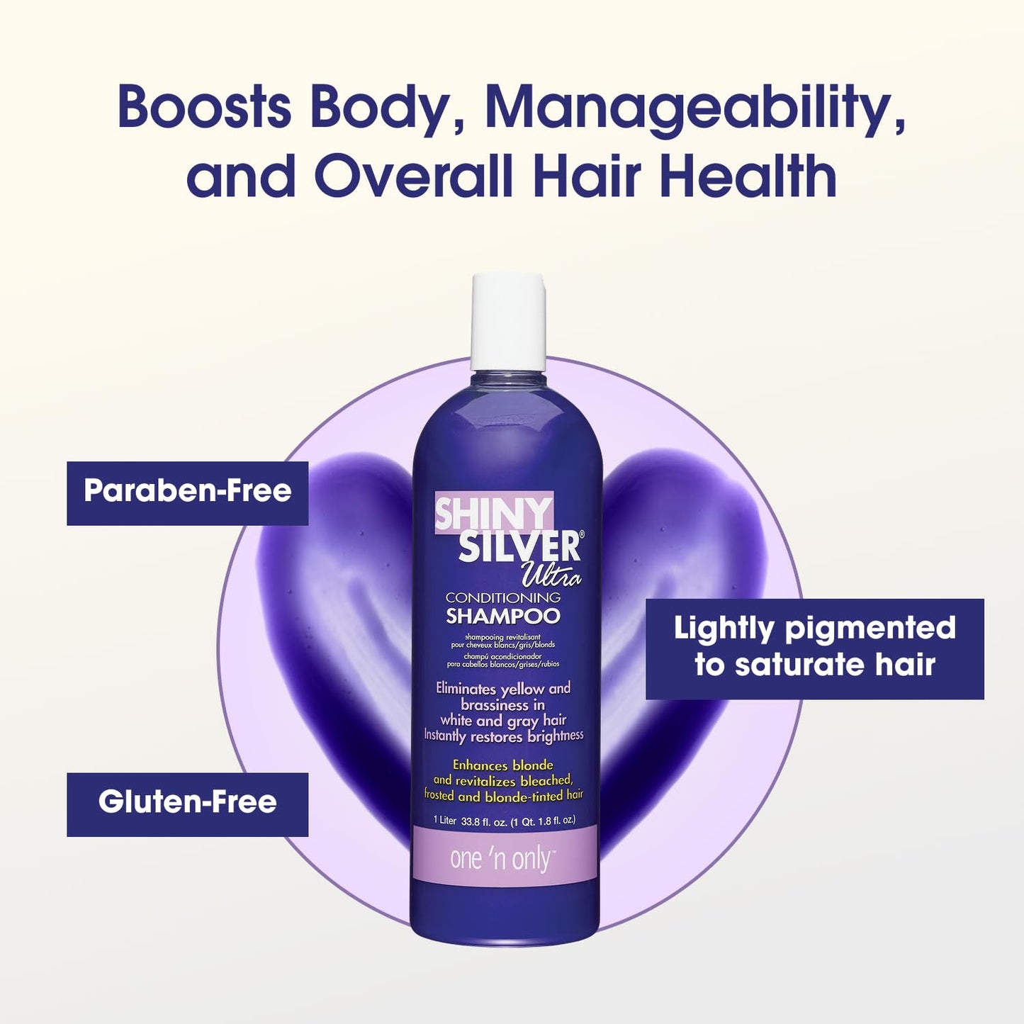 One 'N Only Shiny Silver Purple Shampoo with Argan Oil - Toner for Blonde, Gray, White & Highlighted Hair