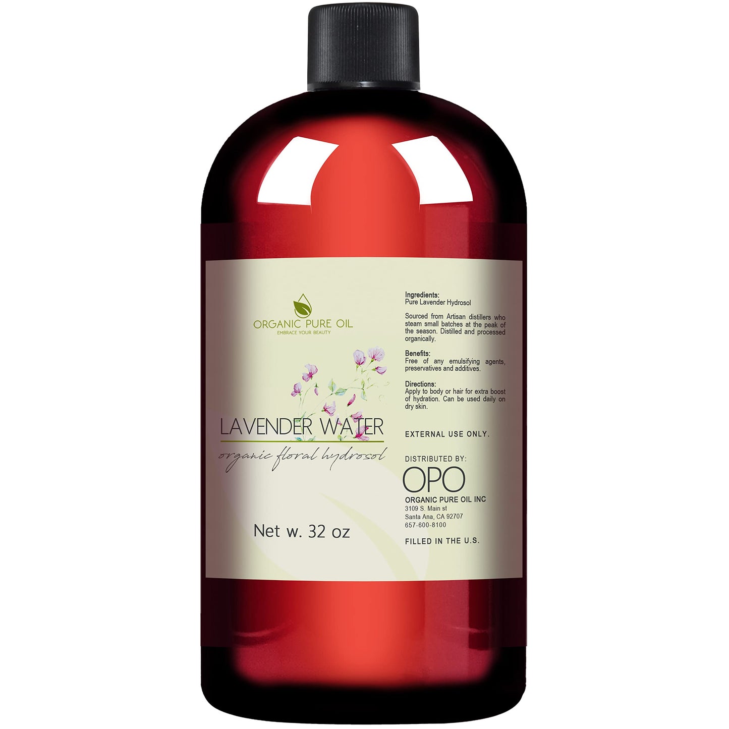 OPO Lavender Water Hydrosol 32oz - Pure Steam Distilled, Non-GMO