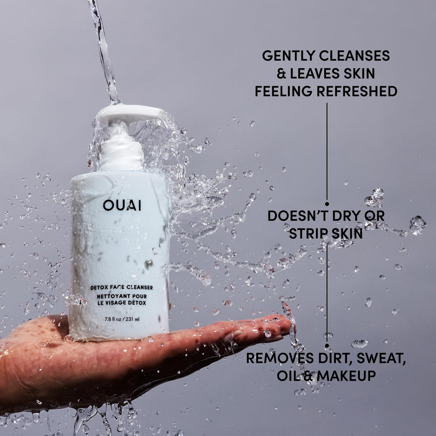 OUAI Detox Facial Cleanser - Deep Cleansing Face Wash with Glycolic Acid, Niacinamide & PHA