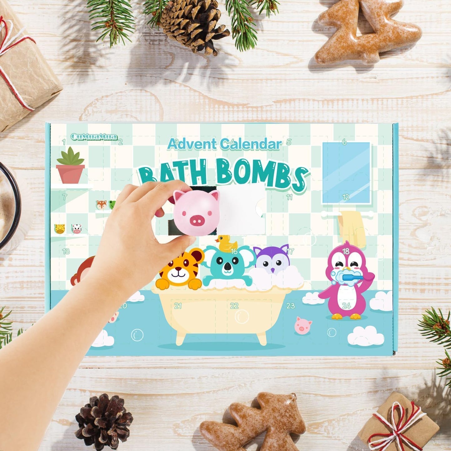 OuMuaMua Christmas Advent Calendar 2025 – 24 Bath Bombs with Surprise Toys Inside