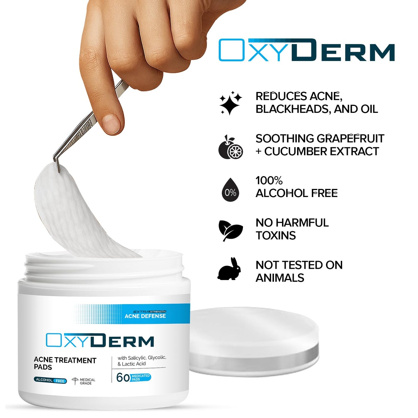 OxyDerm Acne Treatment Pads – Clear Pores, Reduce Blemishes & Breakouts | 60 Count