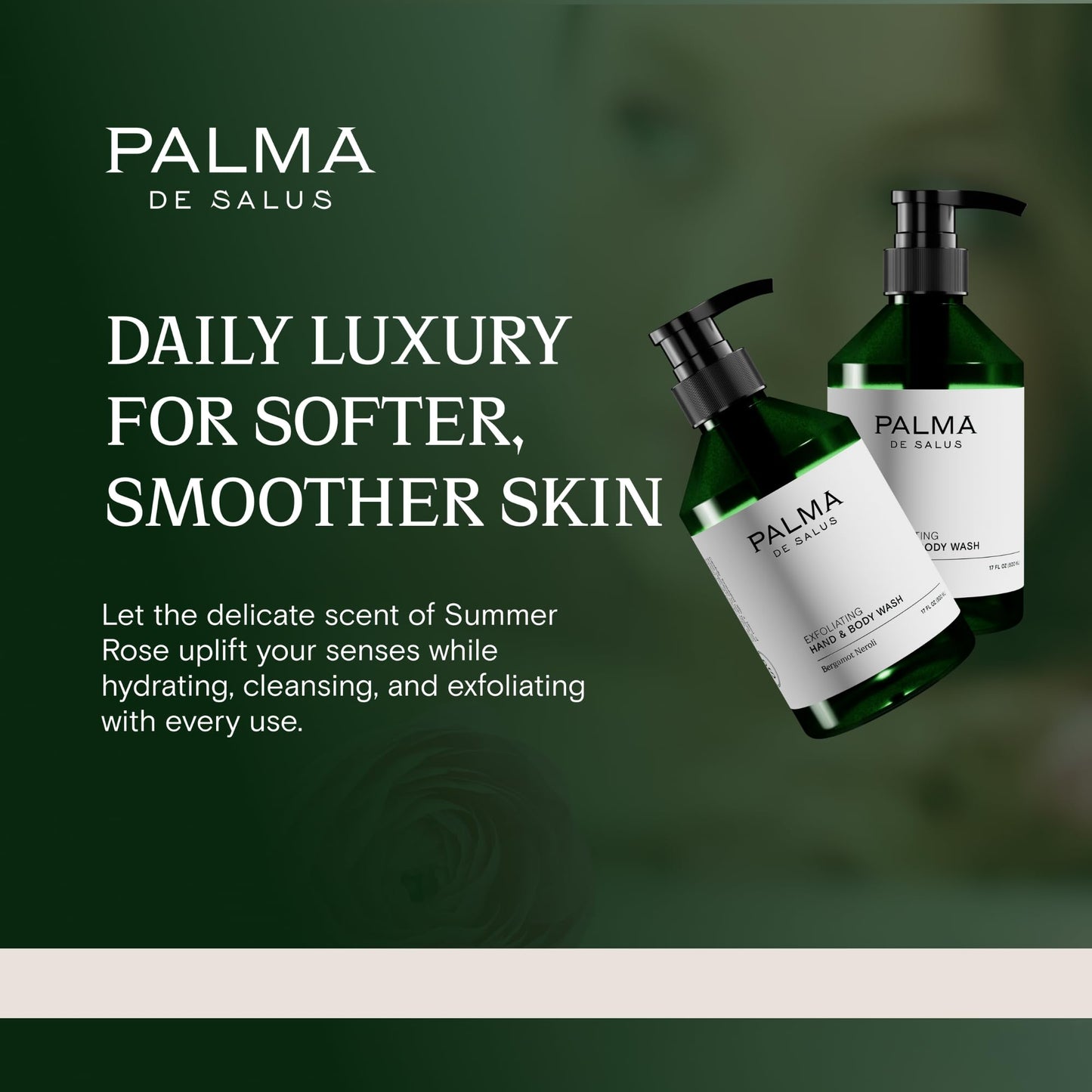 Palma de Salus Exfoliating Hand & Body Wash – Organic Bergamot Neroli, Avocado Oil Hydration | 17 fl oz