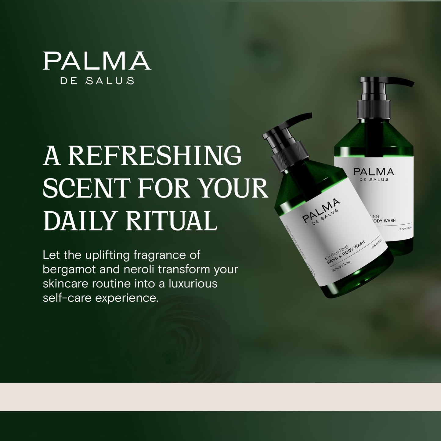Palma de Salus Exfoliating Hand & Body Wash (Organic Summer Rose) – Hydrating Cleanser with Avocado Oil