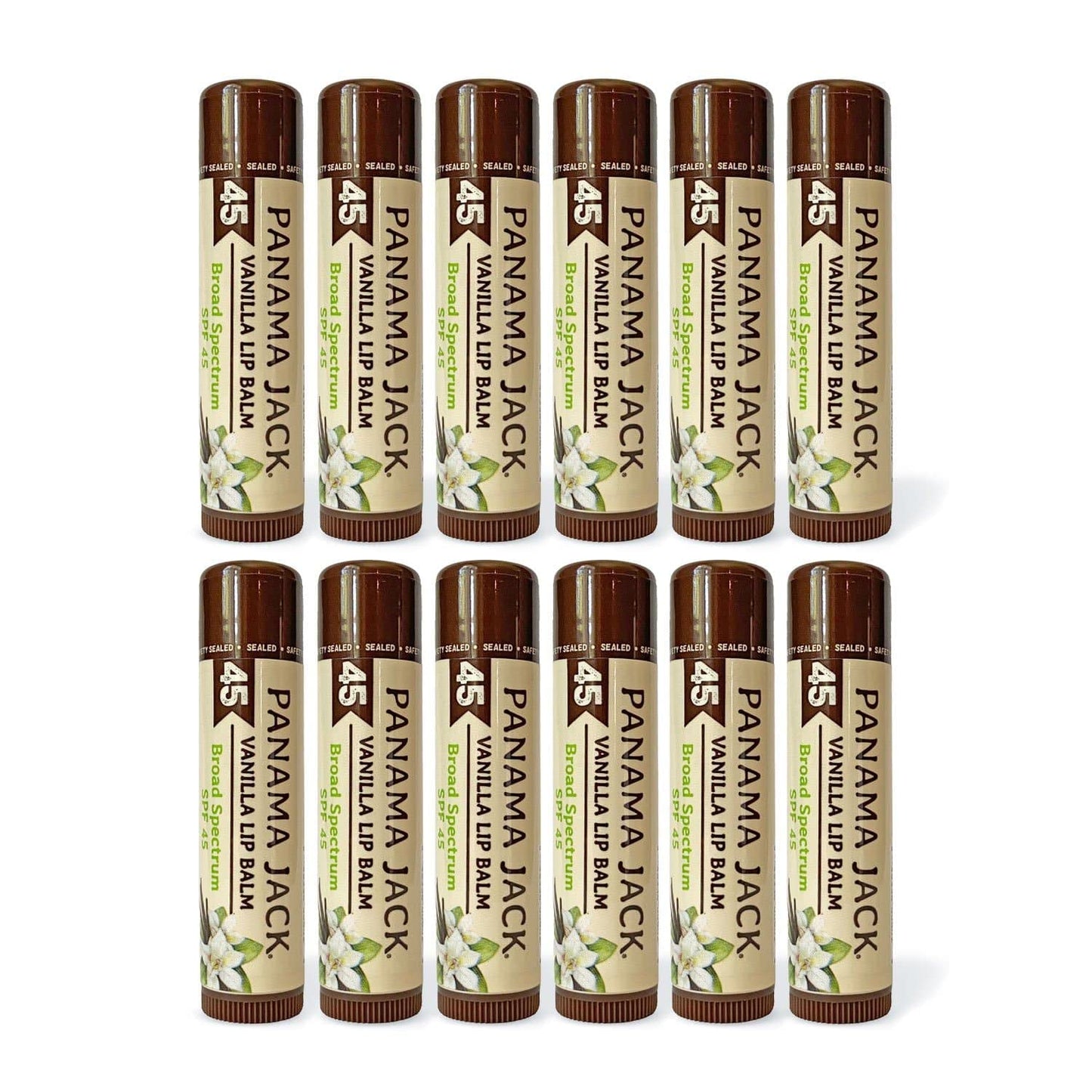 Panama Jack Sunscreen Lip Balm SPF 45 – Broad Spectrum Lip Protection, Vanilla, 12-Pack