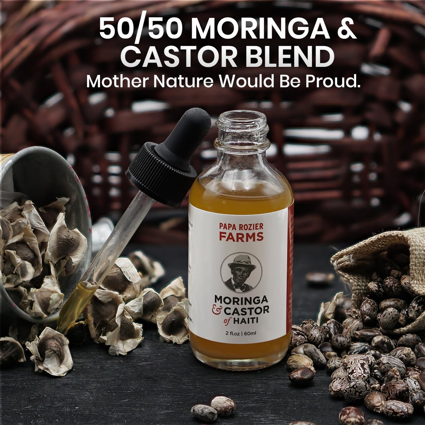 Papa Rozier Farms 50/50 Castor & Moringa Oil for Hair Growth, Skin & Lashes – 2oz