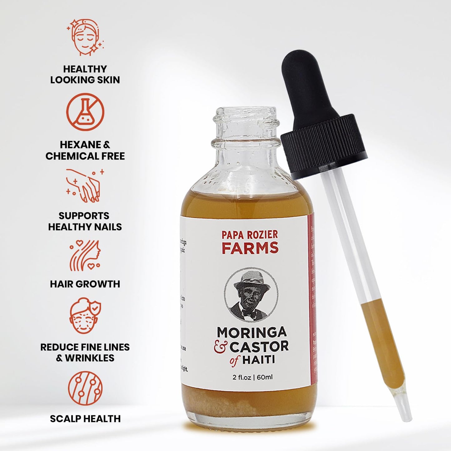 Papa Rozier Farms 50/50 Castor & Moringa Oil for Hair Growth, Skin & Lashes – 2oz