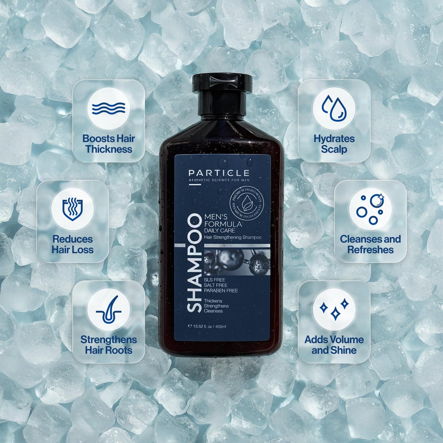 Particle Hair Thickening Shampoo for Men — Biotin, Capixyl & Redensyl | Paraben Free 400 mL