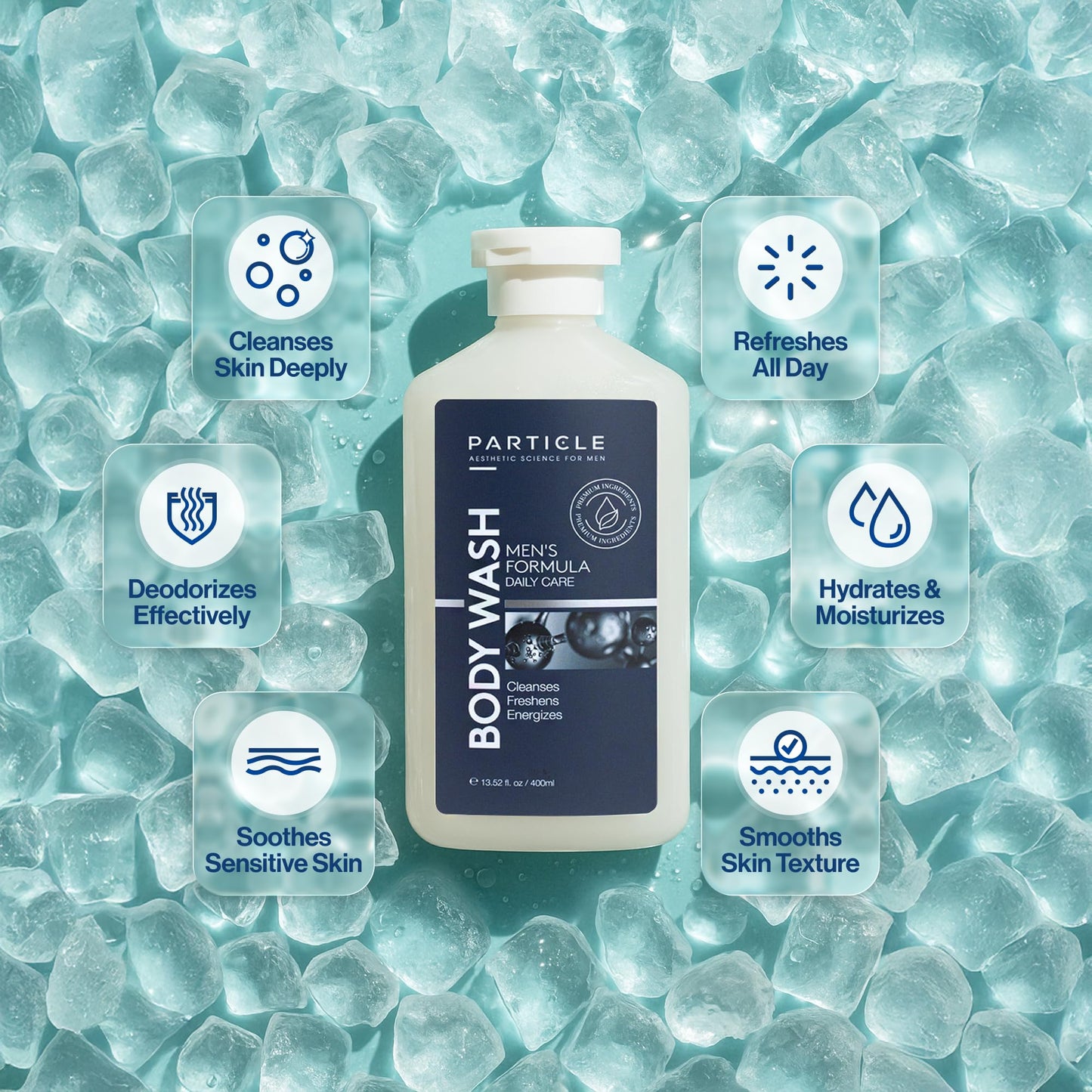 Particle Men’s Body Wash with Dead Sea Minerals – Hydrating Shower Gel for All Skin Types, Fresh Citrus & Woody Scent, 13.52 FL OZ