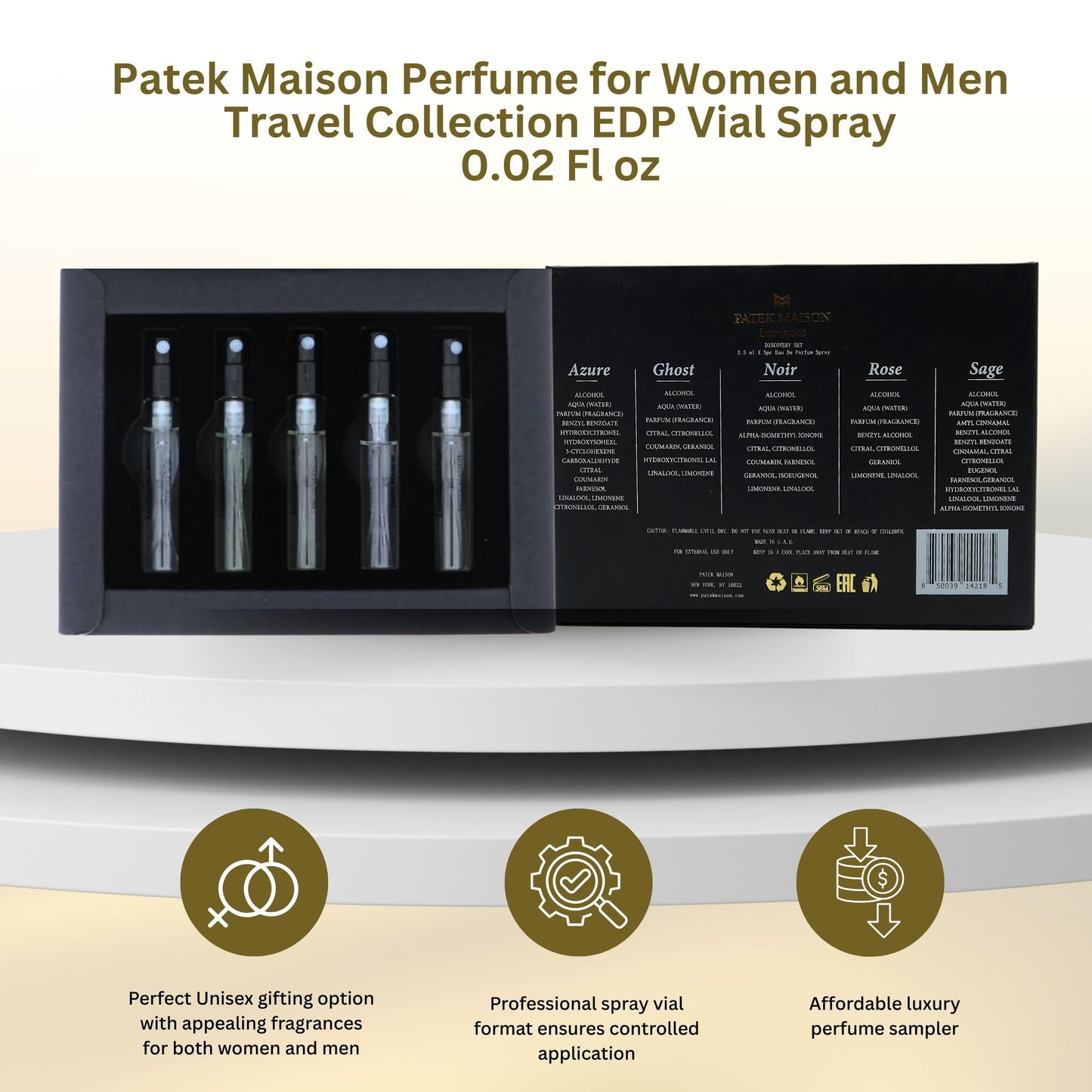 Patek Maison Luminous Discovery Mini Gift Set – 5 Unisex EDP Vials (0.085 oz each)