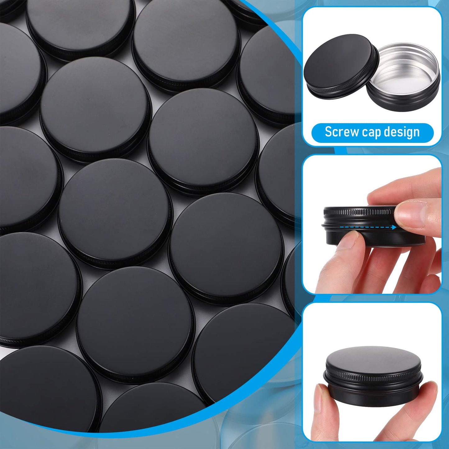 Patelai 64 Pieces Lip Balm Tin Containers – 1 oz Matte Black Aluminum Jars with Screw Top