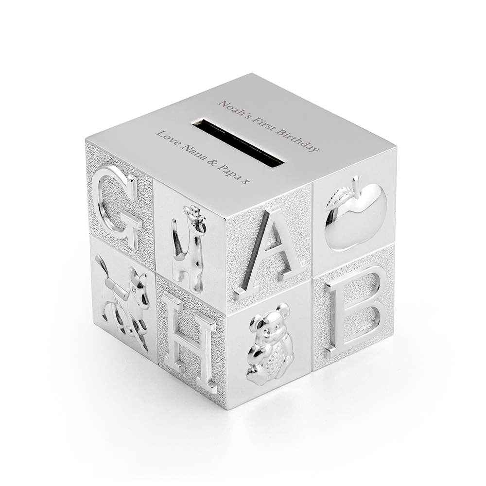 Personalised Silver Plated ABC Money Box