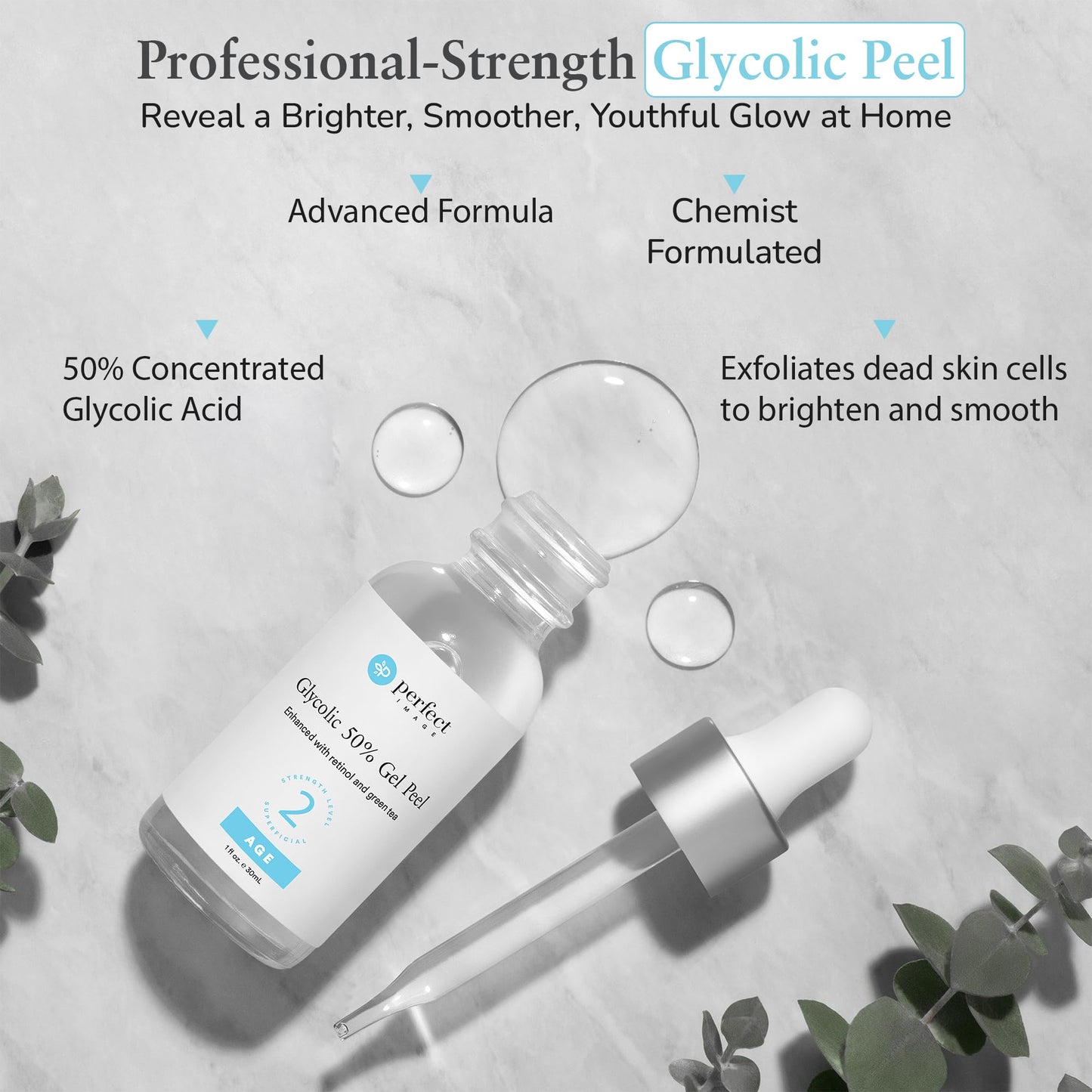 Perfect Image Glycolic Acid 50% Gel Peel with Retinol & Green Tea Extract – Professional Skin Peel, 1 oz