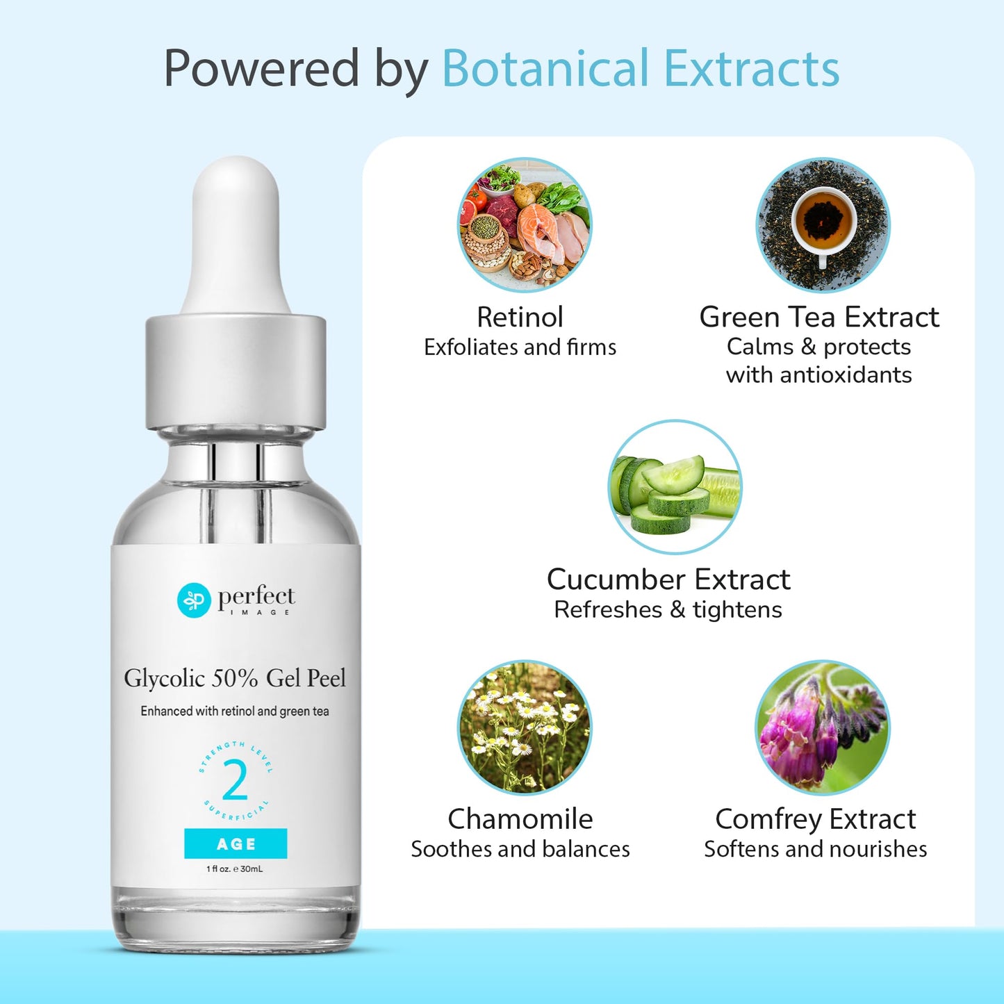 Perfect Image Glycolic Acid 50% Gel Peel with Retinol & Green Tea Extract – Professional Skin Peel, 1 oz