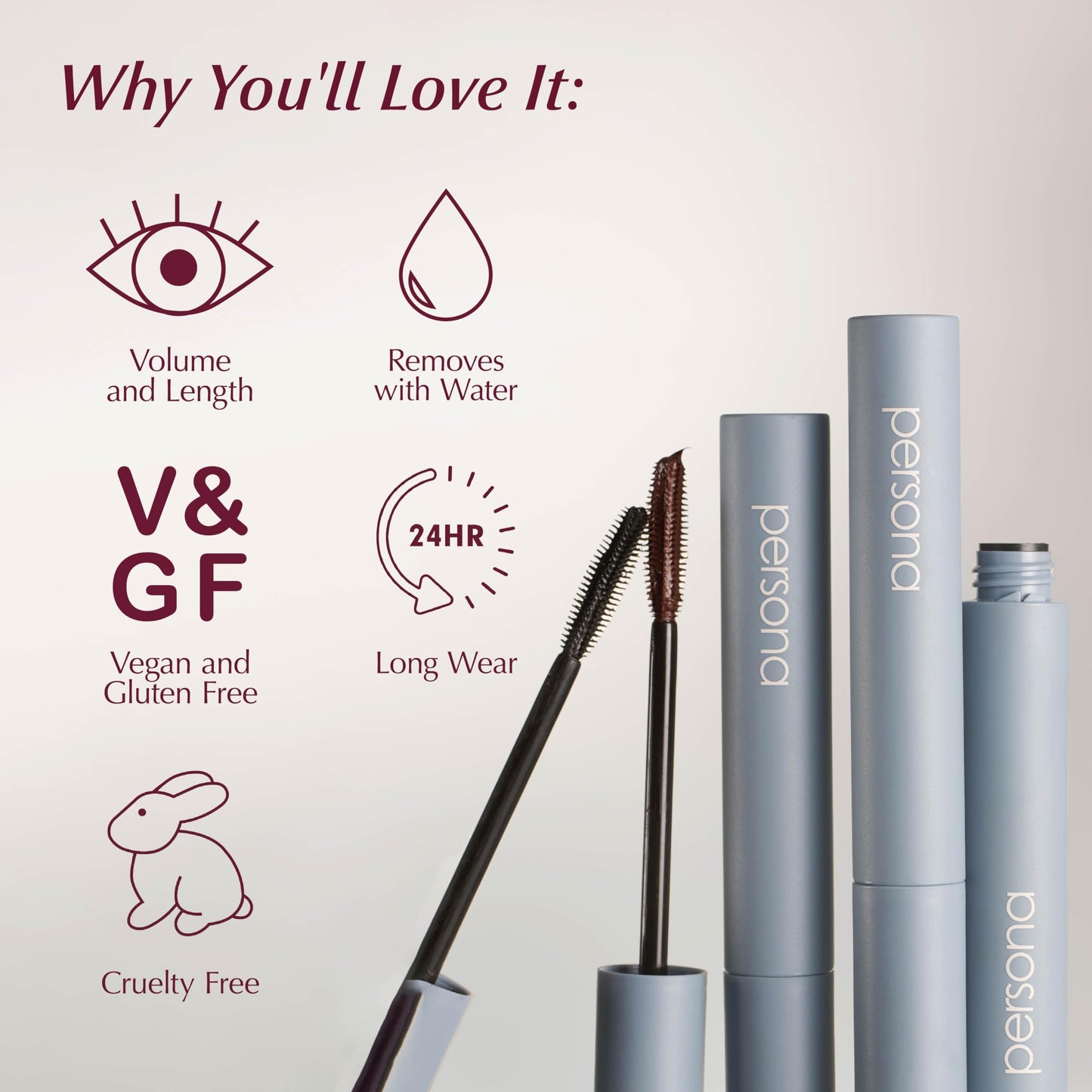 PERSONA Volumizing Tubing Mascara | Lift, Lengthen & Define | Made in Italy | Vegan, Cruelty-Free & Gluten-Free