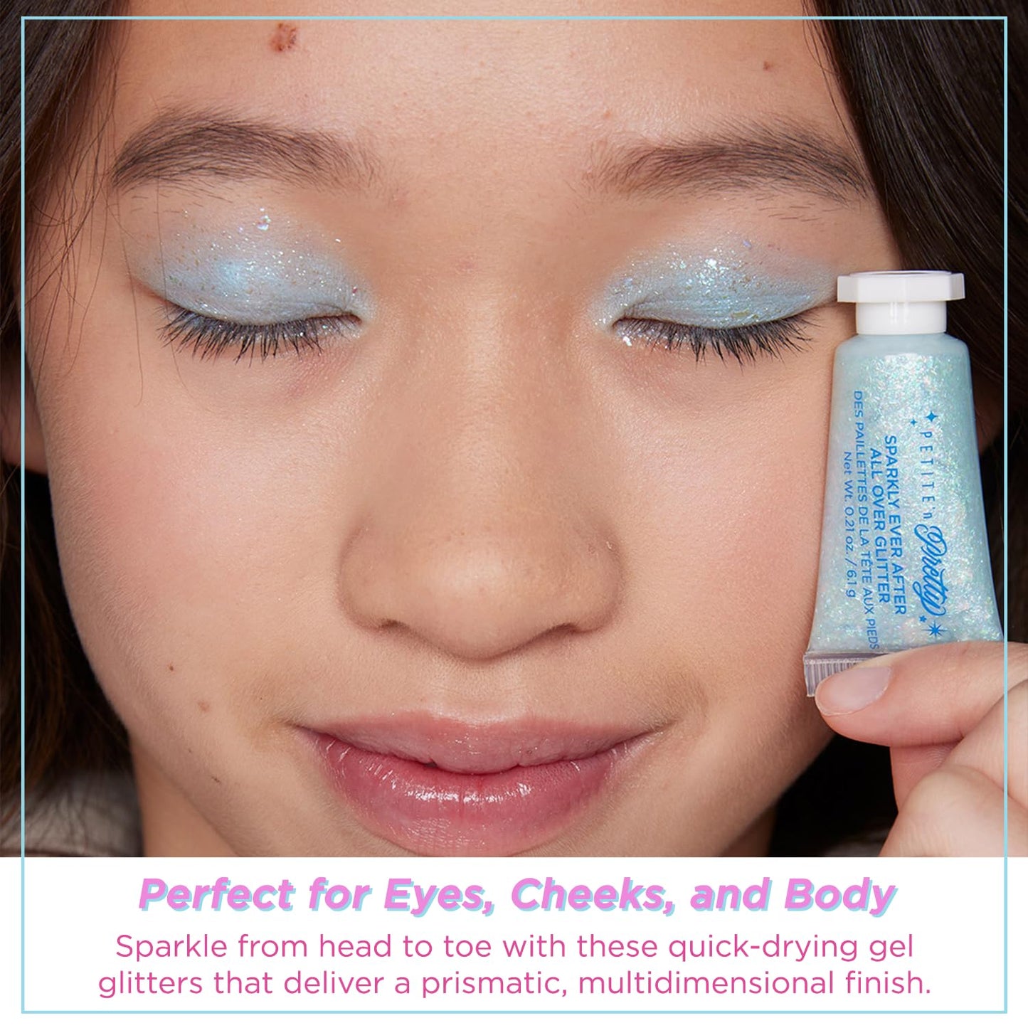Petite 'N Pretty Sparkle Storm Gift Set for Kids, Tweens & Teens – Palette, Brushes, Lip Gloss & Glitter in Blue Sherpa Bag