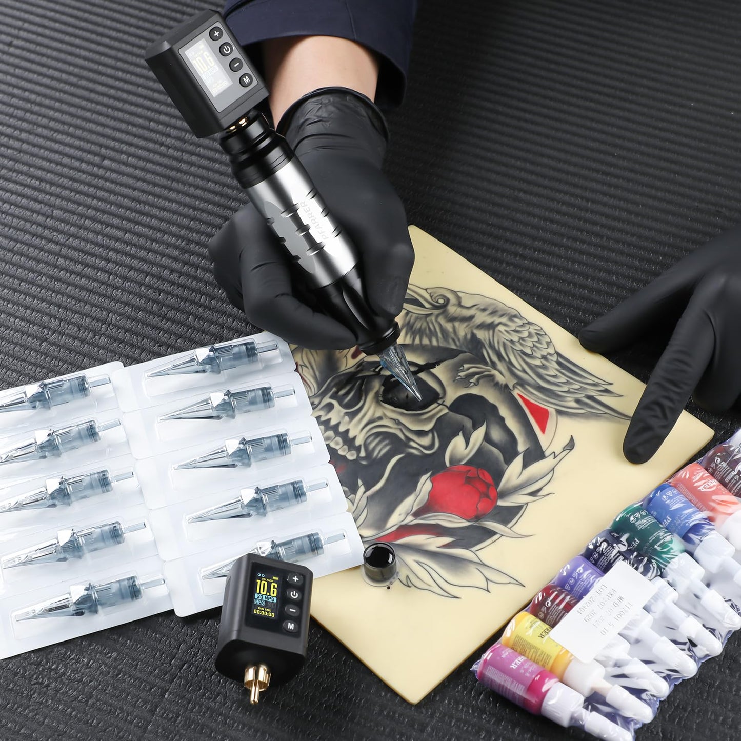 PFARRER Wireless Tattoo Kit with 2 Batteries & Digital Display