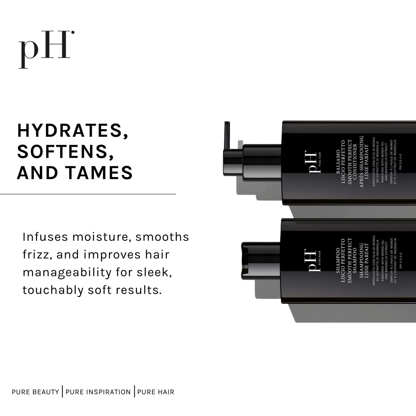pH PURE HAIR Smoothing Duo – Sulfate-Free Anti-Frizz Shampoo & Conditioner for Dry & Curly Hair