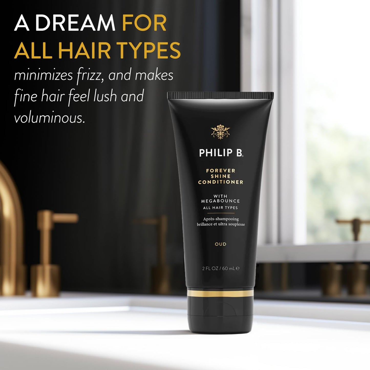 PHILIP B Forever Shine Hair Conditioner with Pure Oud | Megabounce, Adds Volume & Shine for All Hair Types | 2 oz (60 ml)