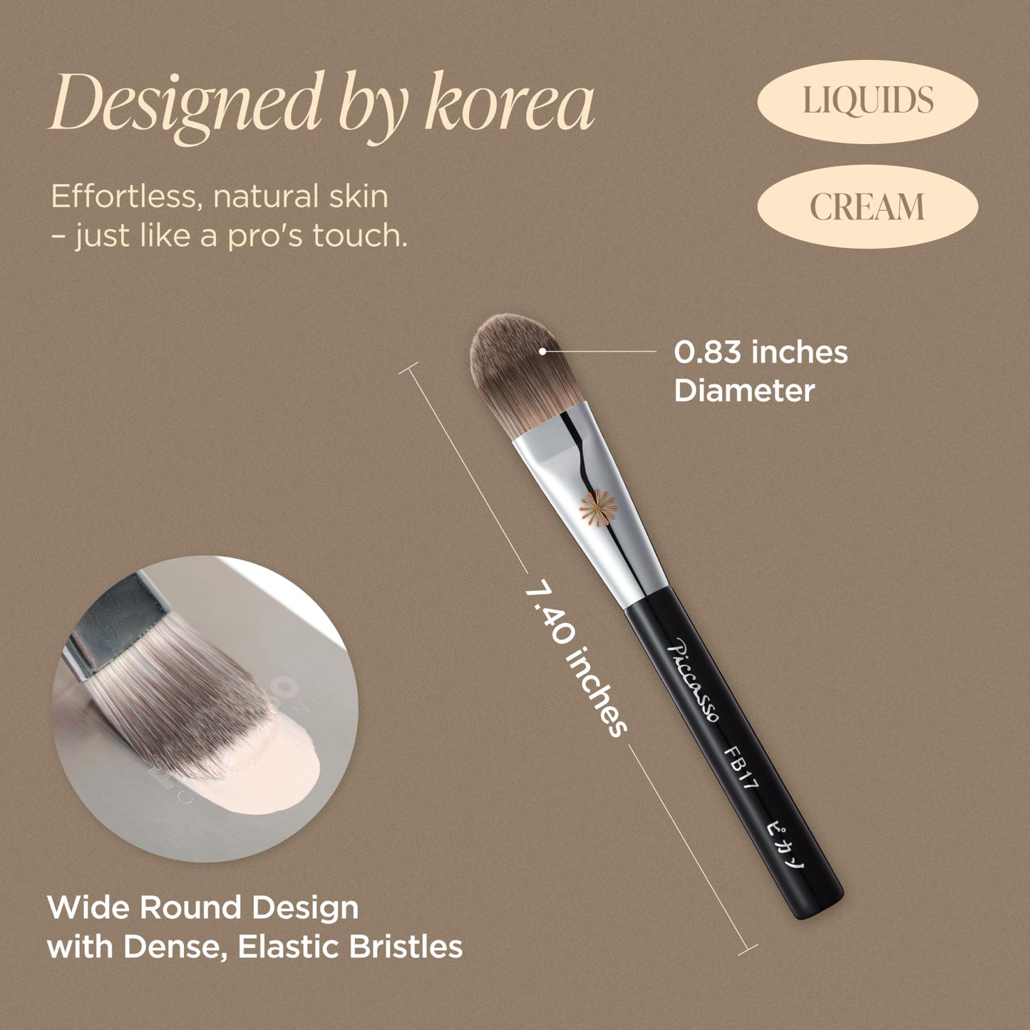 Piccasso FB17 Foundation Brush – Curved Bristles for Flawless Base (Liquid & Cream) | Korean Beauty Essential