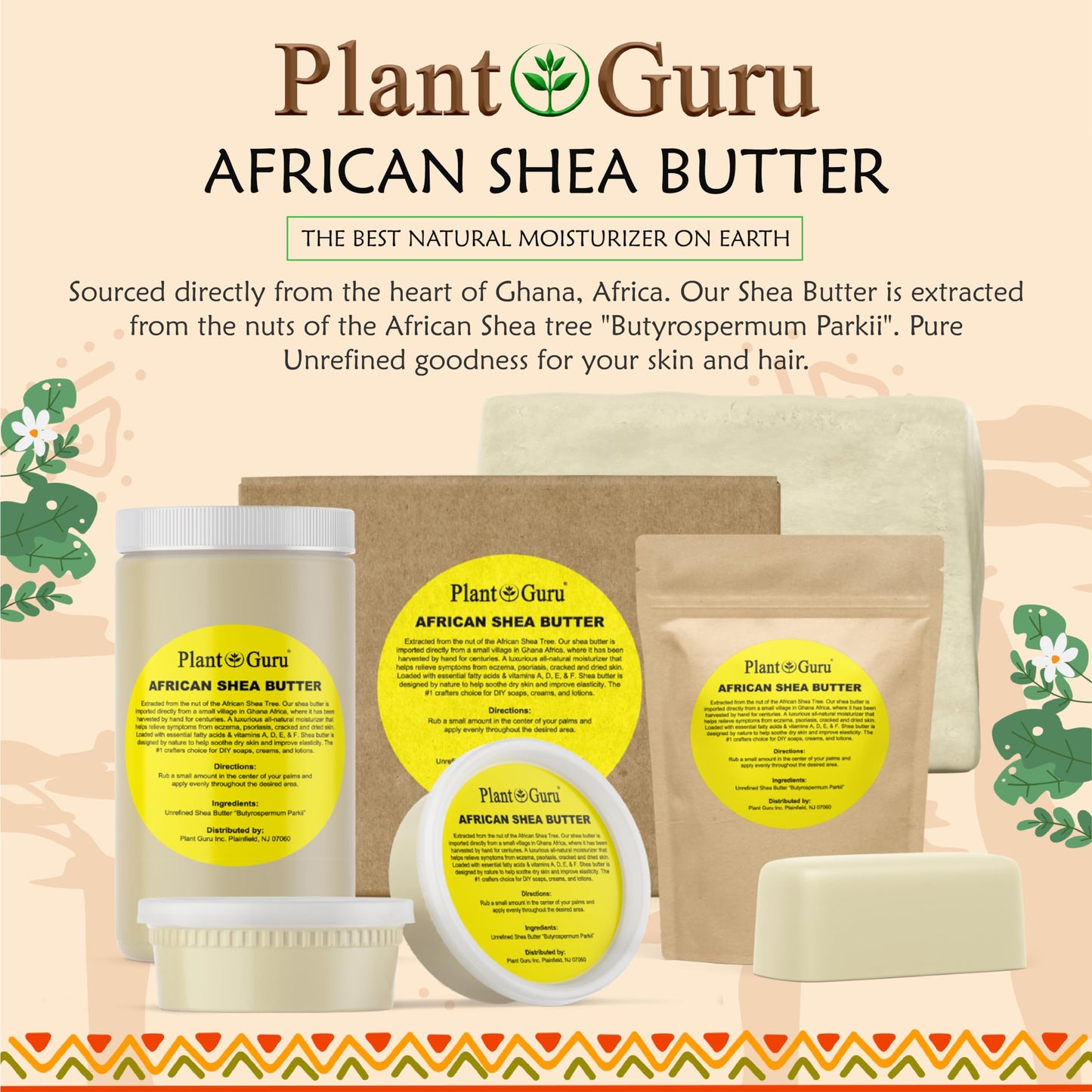 Plant Guru Raw African Shea Butter 32 oz – Pure, Unrefined, Ghana Imported