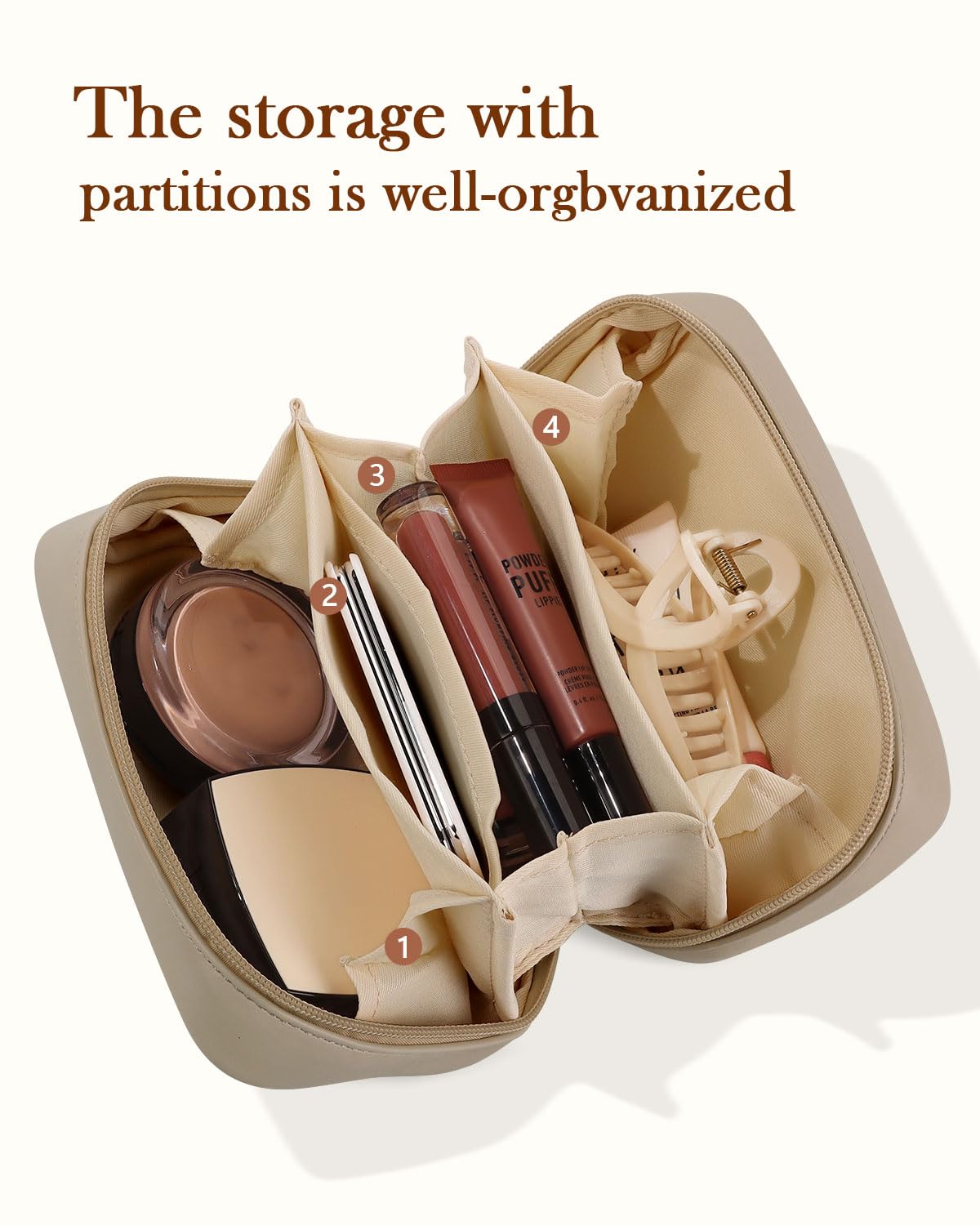Pocmimut Makeup Bag 2-Pack Open Flat Small Cosmetic Pouch with Divider – Apricot