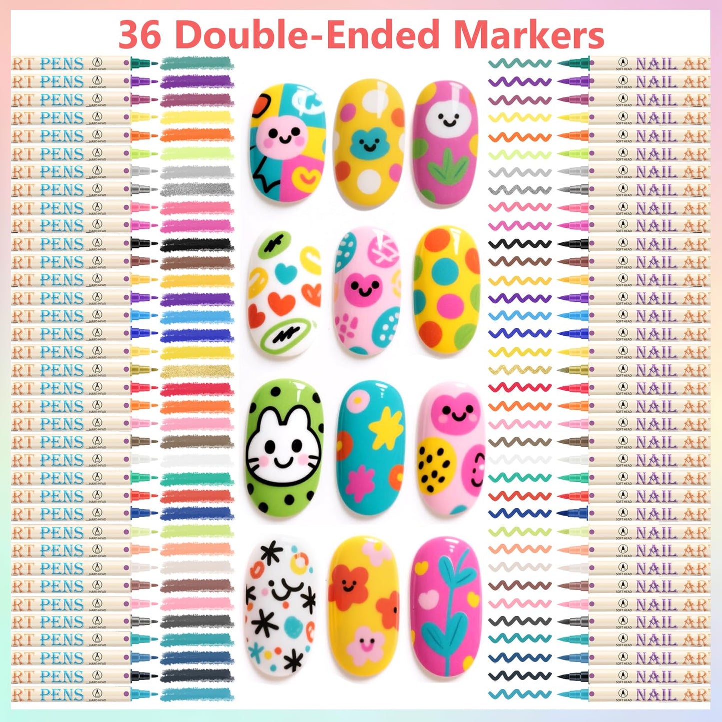 Ponhey 36 Colors Nail Art Pens Set – 0.7mm Quick-Drying Acrylic Markers for Nail Design, Dots & Lines, Home & Salon DIY