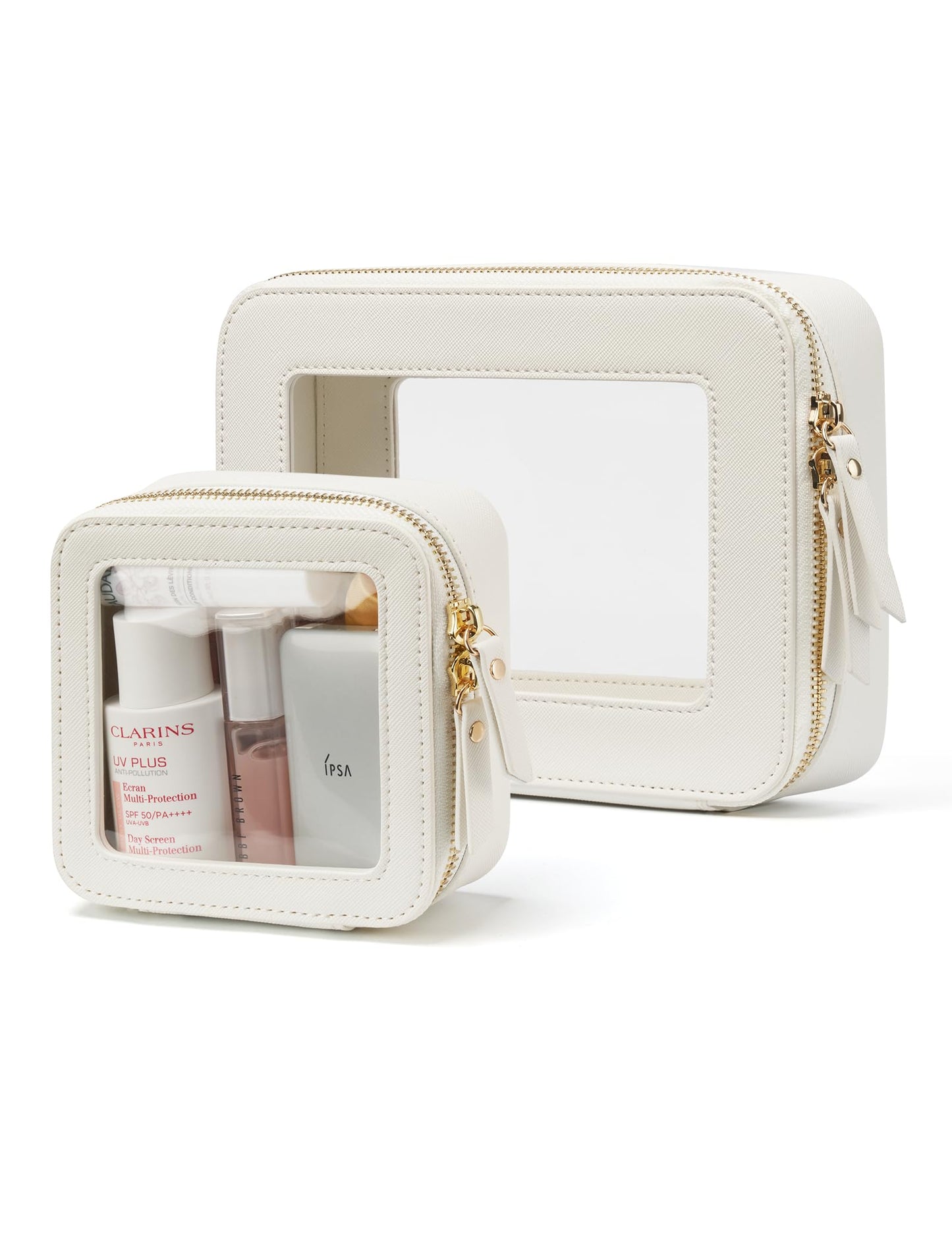 Popvibe Clear Makeup Case Set – Mini & Medium, TSA-Approved, White