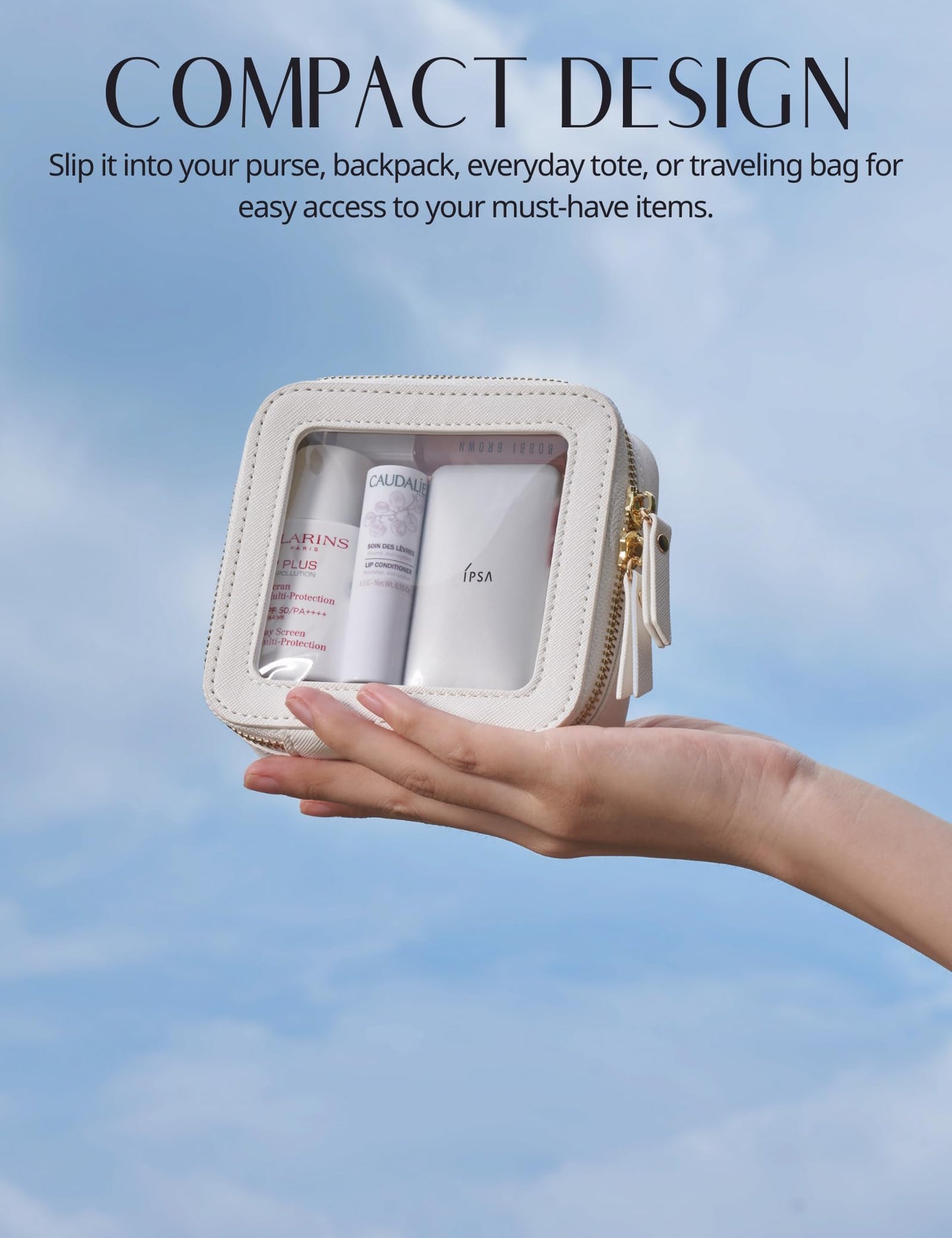 Popvibe Clear Makeup Case Set – Mini & Medium, TSA-Approved, White