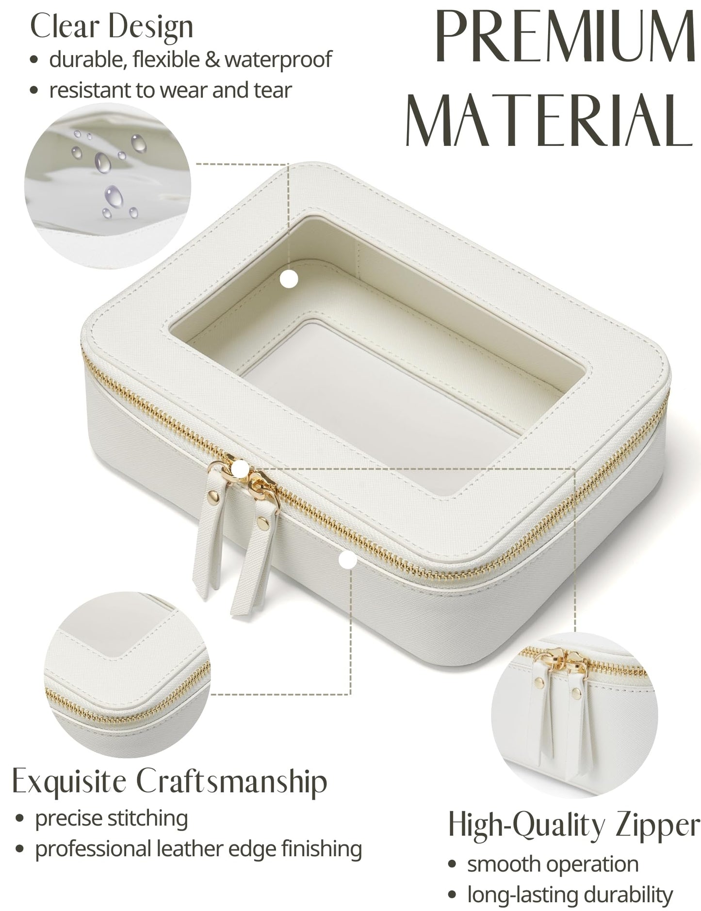 Popvibe Clear Makeup Case Set – Mini & Medium, TSA-Approved, White