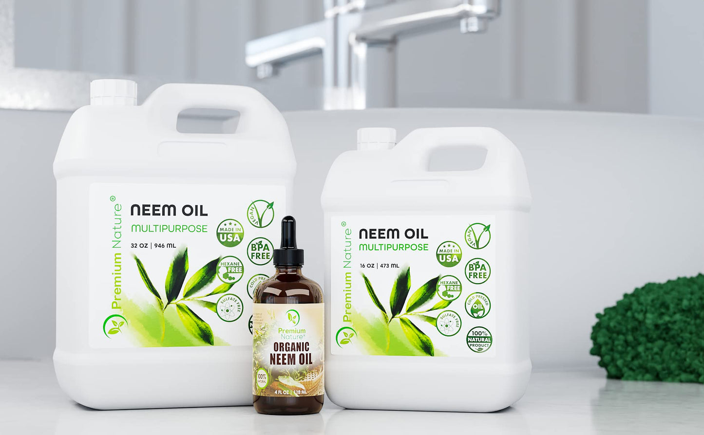 Premium Nature Neem Oil - Cold-Pressed 16 oz for Plants, Skin & Hair (Spray & Refill)