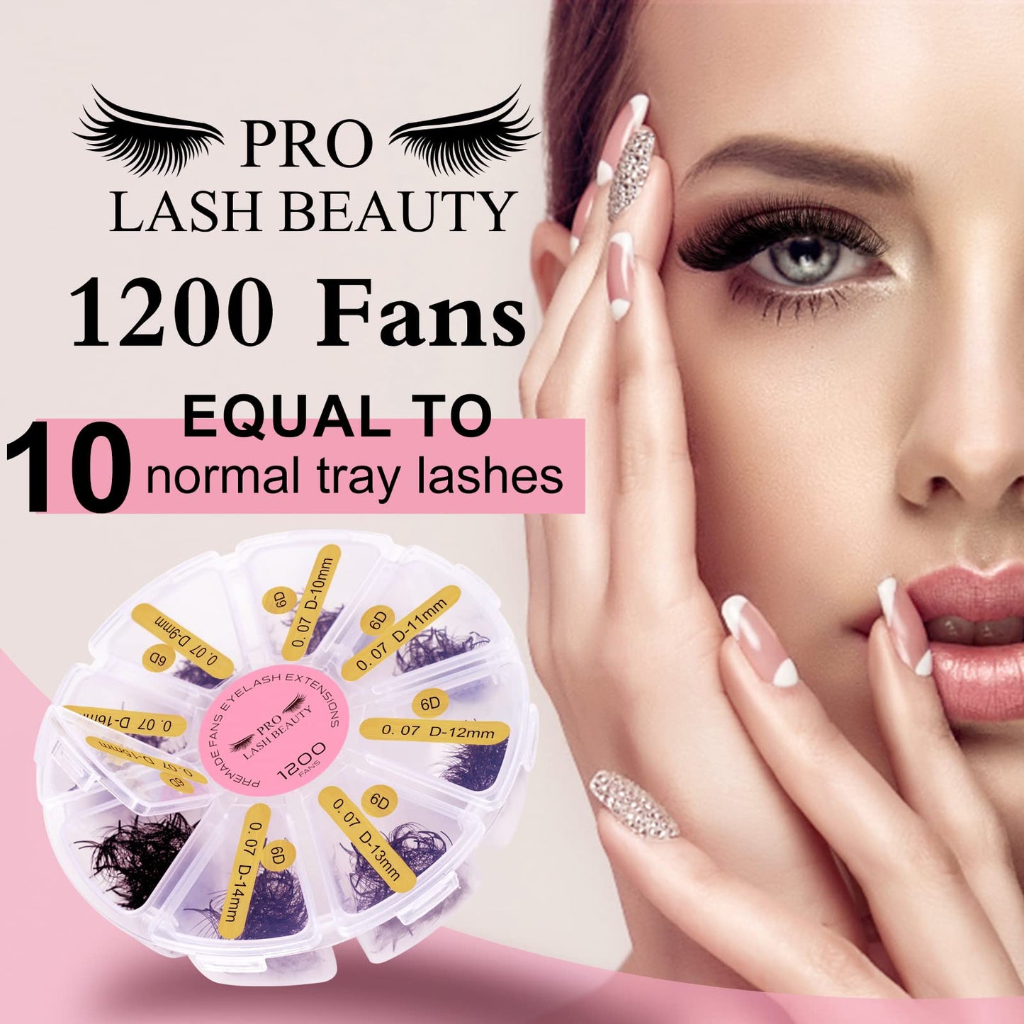 PRO LASHBEAUTY 1200 Fans Premade Volume Lashes | 5D–14D Mixed Tray, 0.07mm