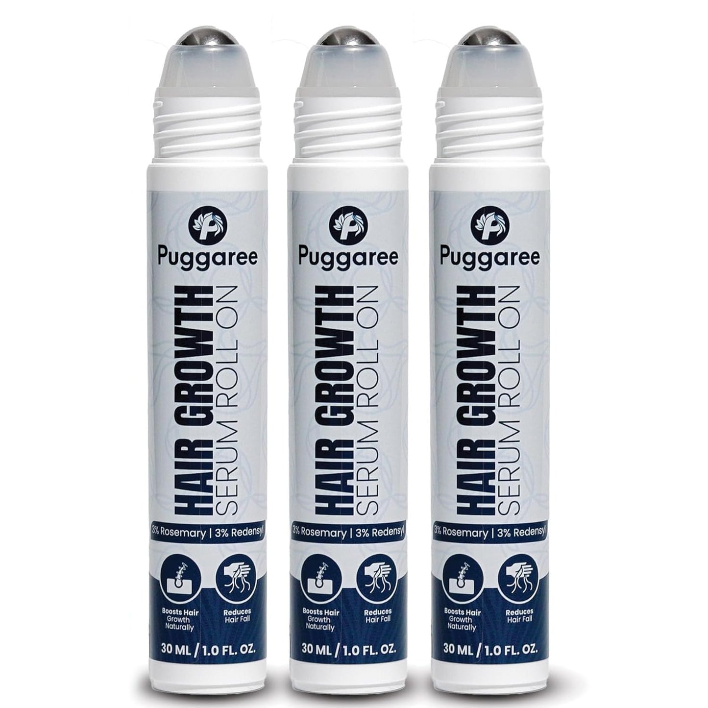 Puggaree Rosemary Hair Growth Serum Roll-On 3-Pack – 3% Rosemary, 3% Redensyl, 2% Anagain