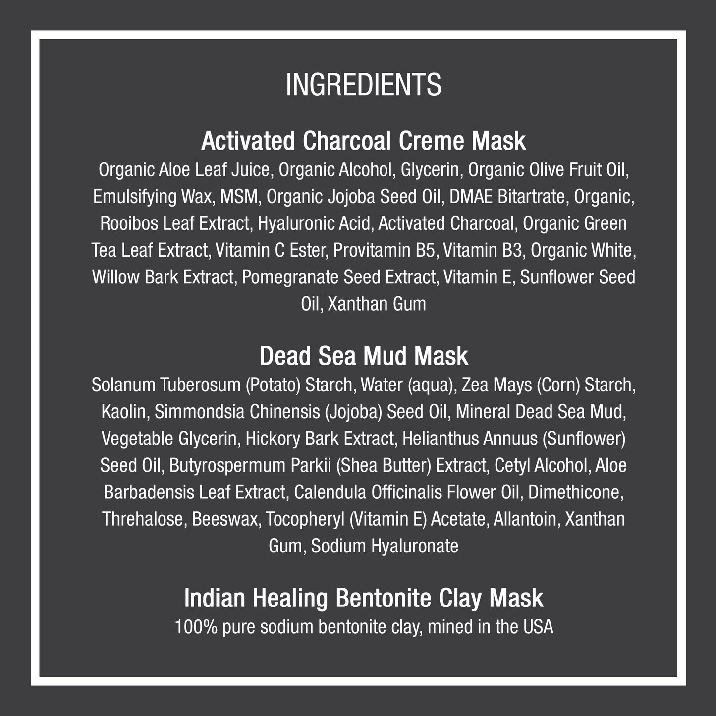 Pure Body Naturals Face Mask Gift Set – Dead Sea Mud, Charcoal & Bentonite Masks