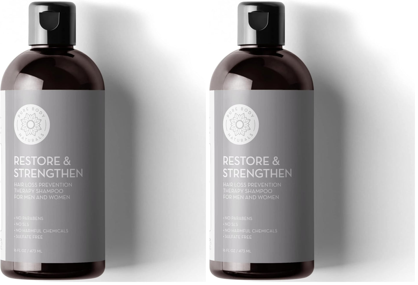 Pure Body Naturals Hair Loss Shampoo – 16oz, DHT-Blocker for Thinning Hair (Pack of 2)