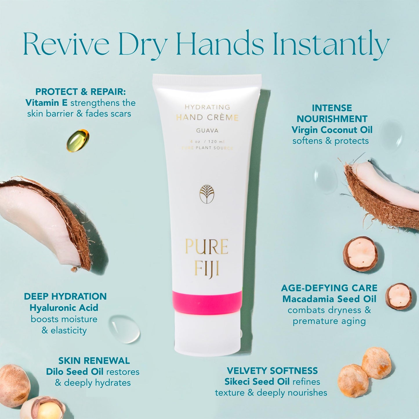PURE FIJI Hydrating Hand Crème – Guava | Lightweight, Non-Greasy Hand Moisturizer