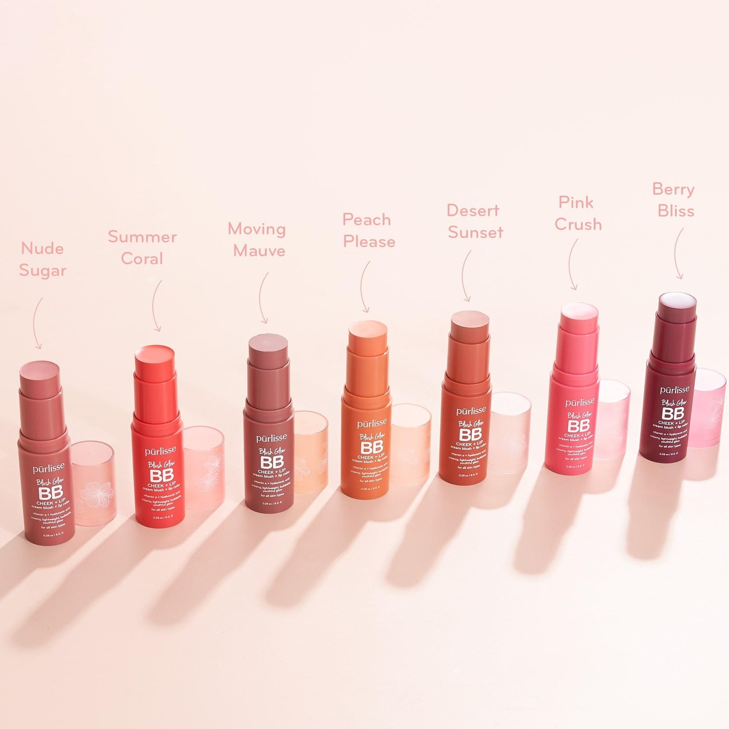 purlisse Blush Glow Lip & Cheek Tint - Hydrating 2-in-1 Cream Blush Stick in Summer Coral | Vitamin E & Hyaluronic Acid