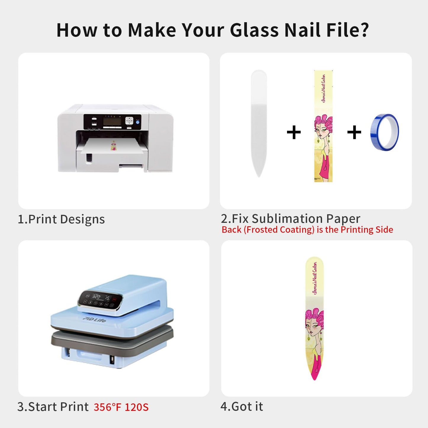 PYD Life 24-Pack Sublimation Glass Nail File Blanks – Mixed Shapes for Custom Nail Art