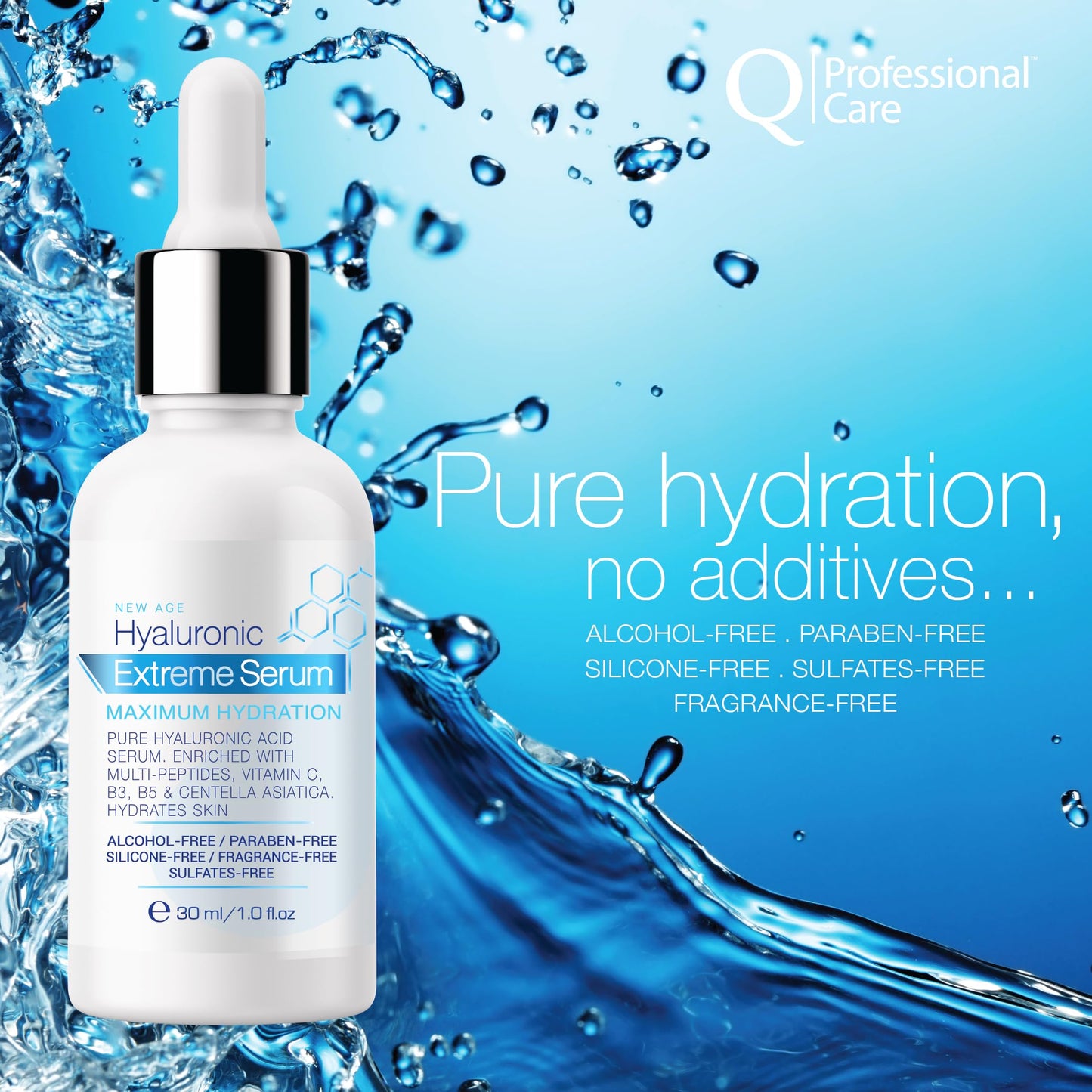 Q|Professional Care Serum for Face – Hyaluronic Acid, Vitamin C & Peptides | Alcohol-Free, Fragrance-Free