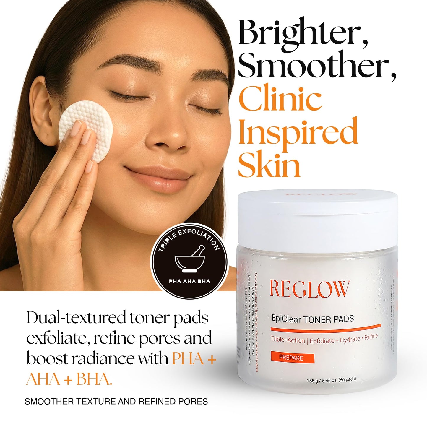 ReGlow EpiClear Toner Pads – PHA/AHA/BHA Exfoliating Pads with Niacinamide