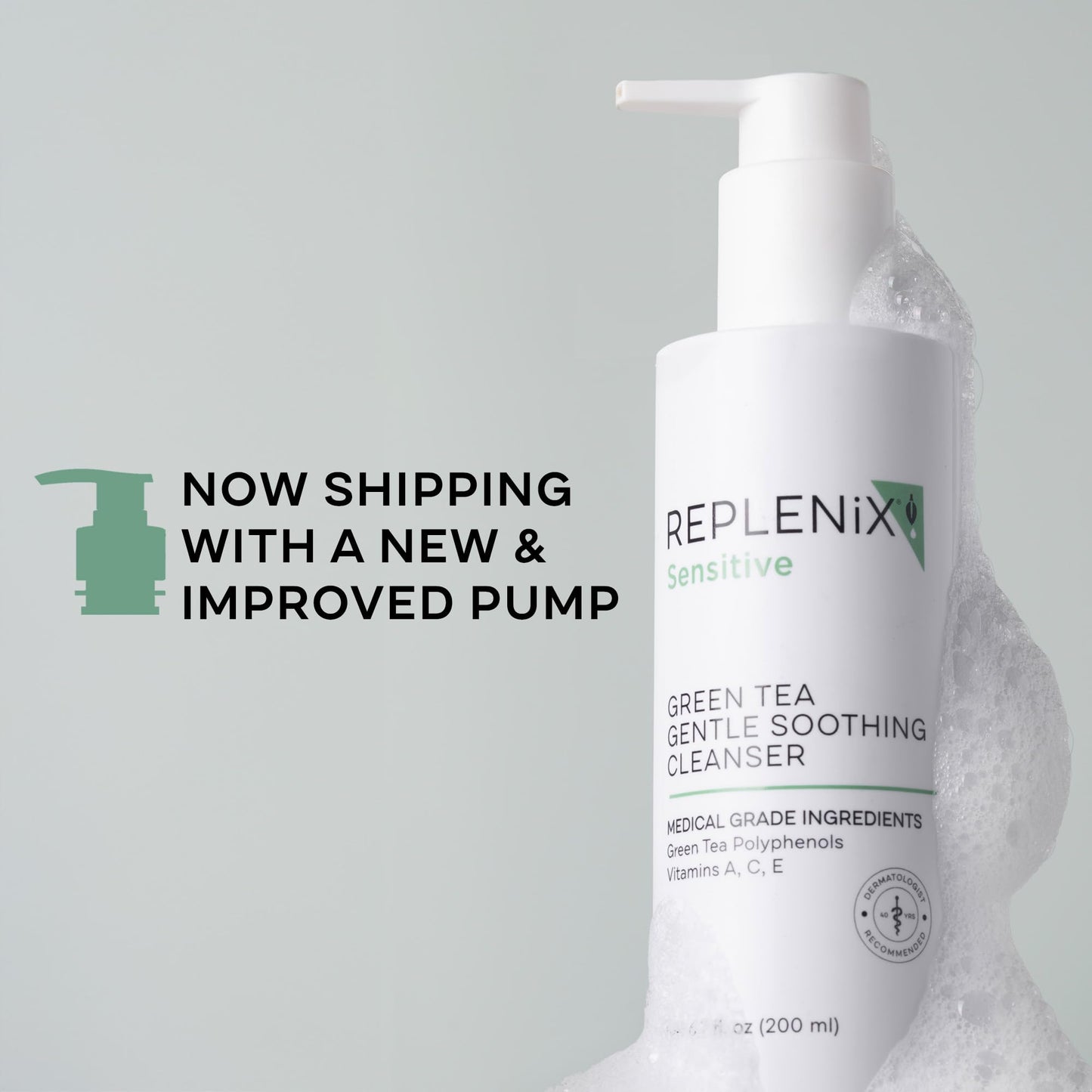 Replenix Green Tea Gentle Soothing Facial Cleanser – Medical-Grade Sensitive Skin, 6.7 fl oz (New Packaging)