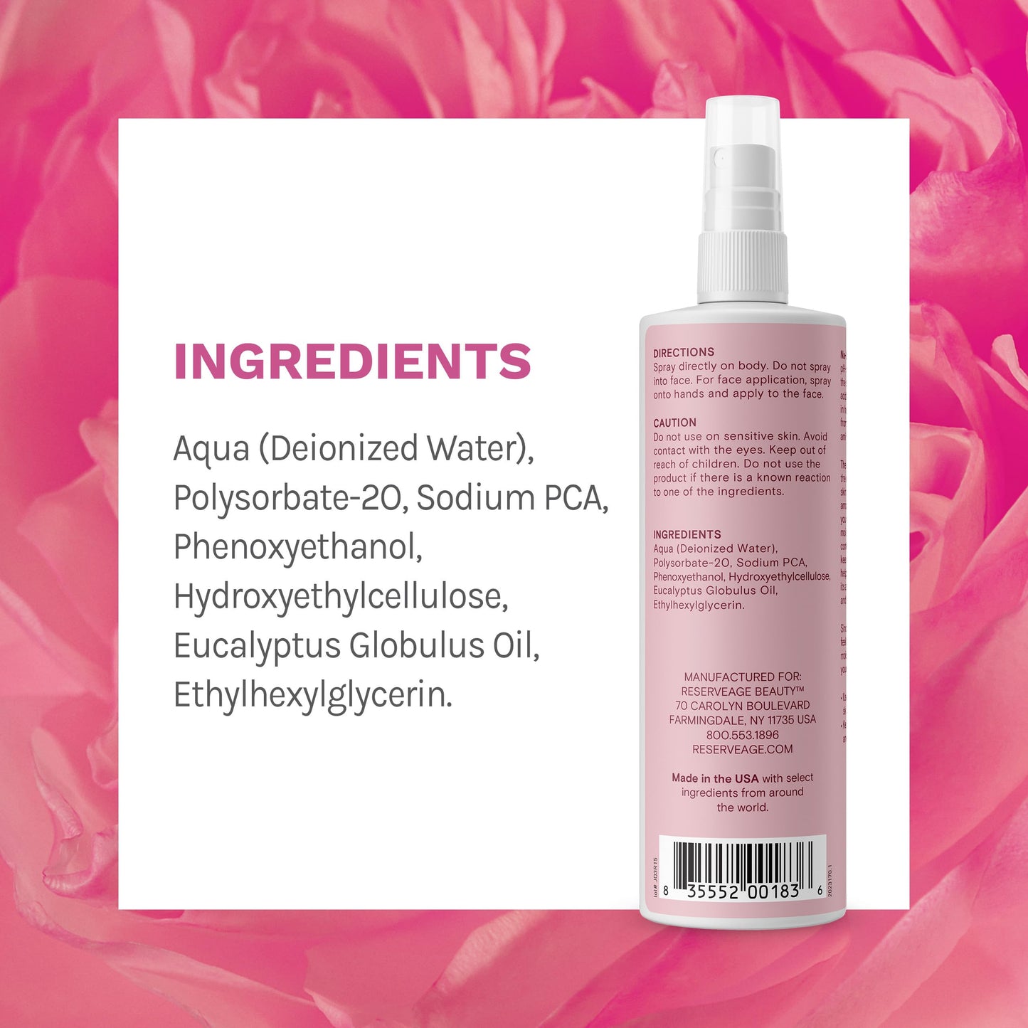 Reserveage Na-PCA Spray - Moisturizing Body Mist for Dry Skin - Face Moisturizer for Women with Eucalyptus Oil - 8 Fl Oz (Pack of 2)