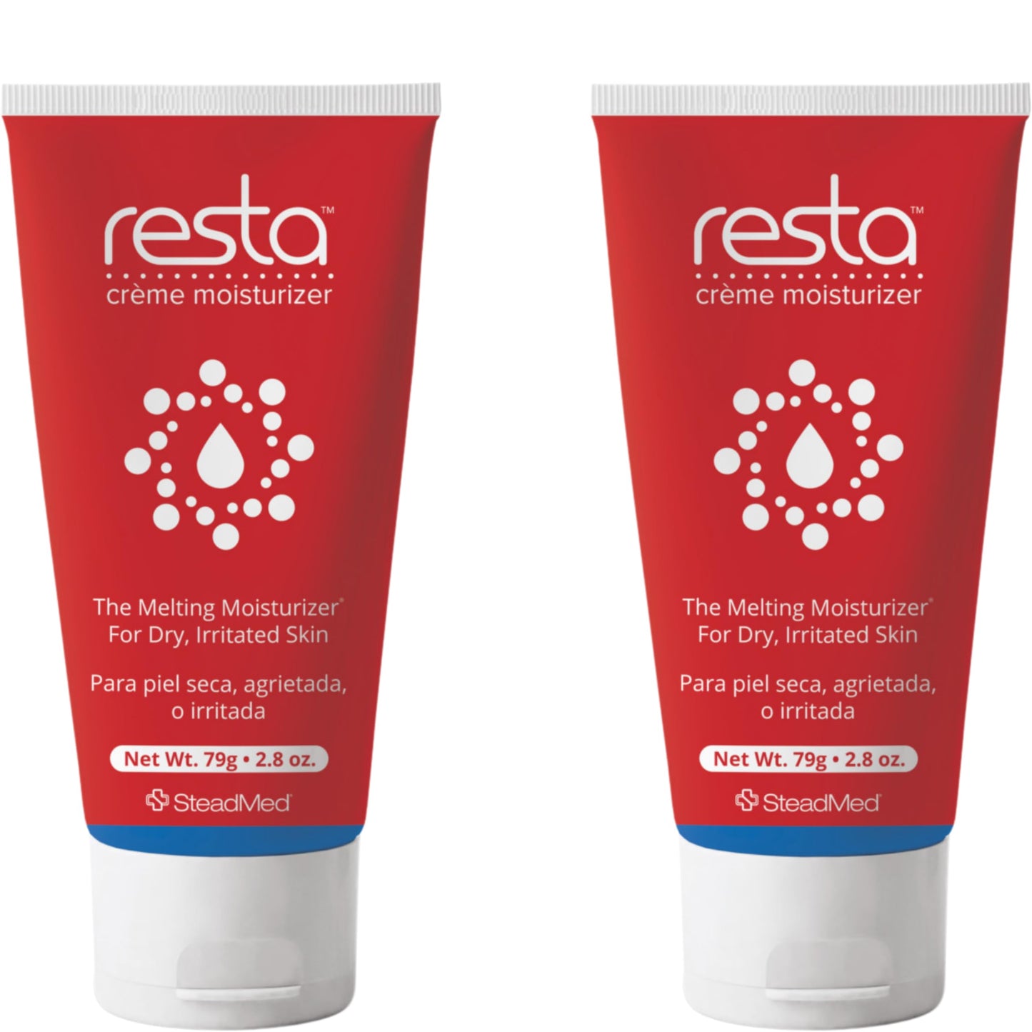 Resta Creme Moisturizer – Intensive Hydration for Dry & Sensitive Skin, Unscented, 2.8 oz (Pack of 2)