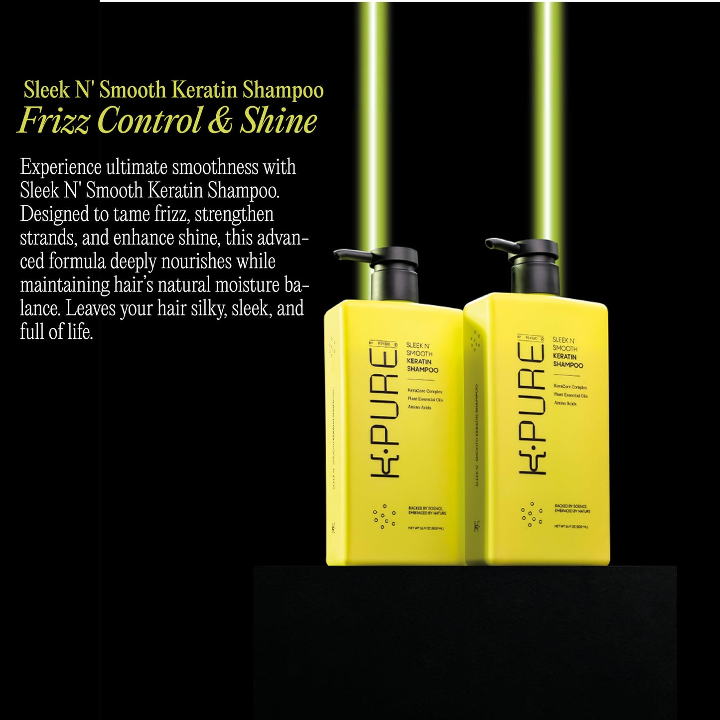 Rev320 Sleek N' Smooth Keratin Shampoo by K-Pure – Anti-Frizz, Strength & Shine (Sulfate & Paraben Free)