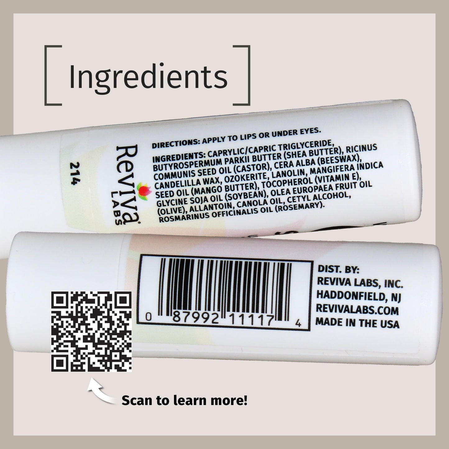 Reviva Labs Vitamin E Stick – Hydrating Lip Balm for Lips & Under-Eye Care | Beeswax, Shea Butter & Allantoin | Pack of 6