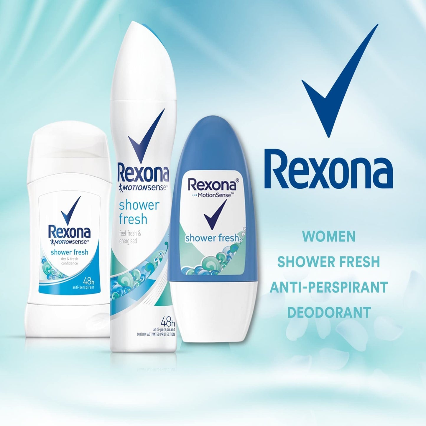 Rexona Shower Fresh Roll-On Antiperspirant Deodorant for Women – Pack of 3 (50 ml each)