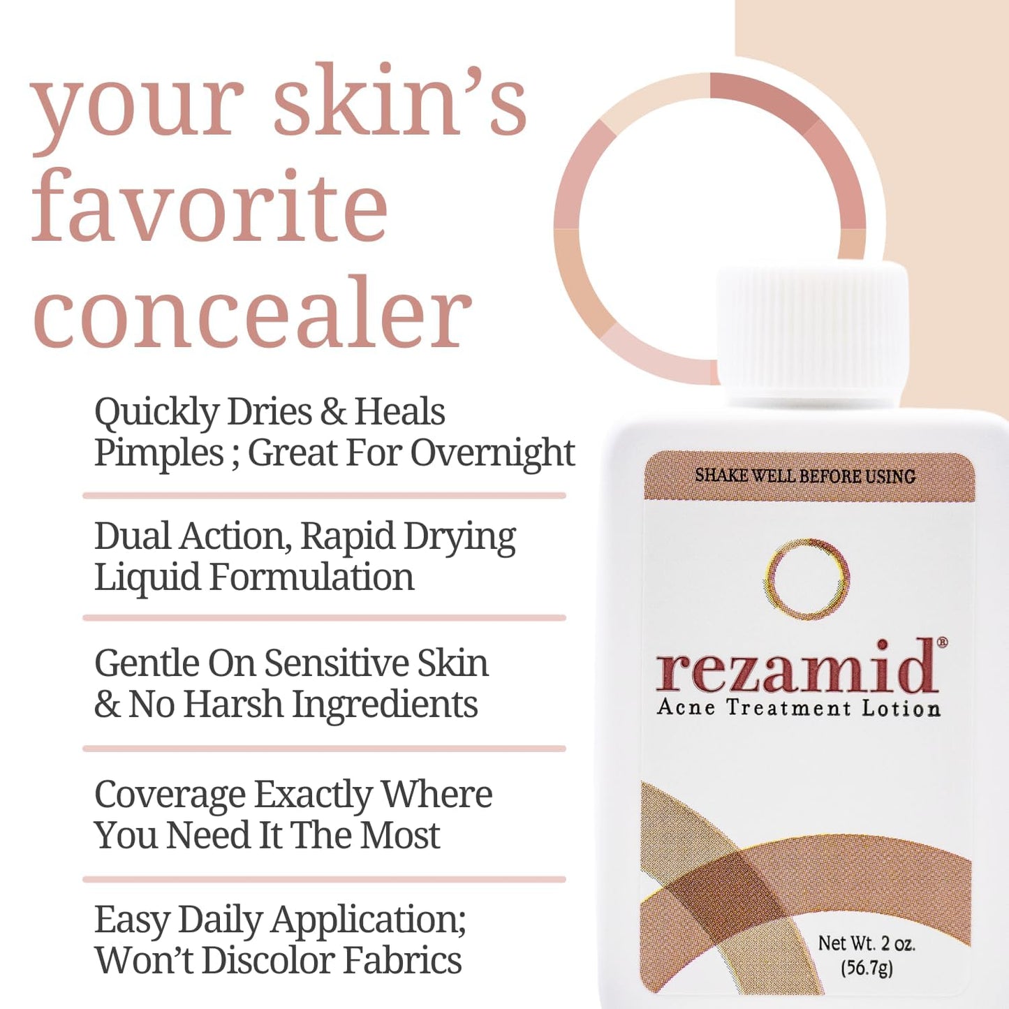 Rezamid Acne Spot Treatment Lotion - 5% Sulfur & 2% Resorcinol, Oily Skin Concealer with Skin Tone Matching, 2oz