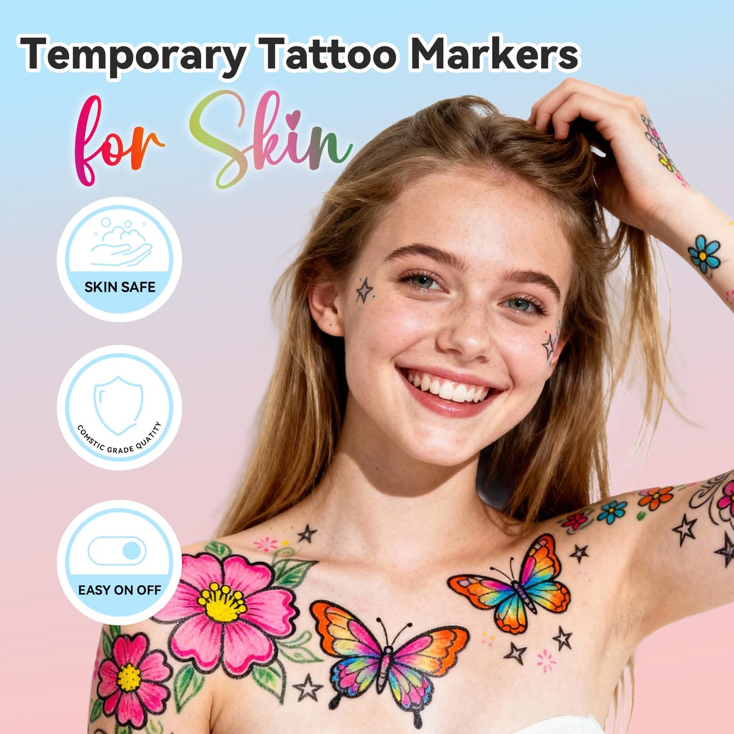 RFENLY Temporary Tattoos Markers – 36 Colors, 612 Stencils, Dual-End Pens